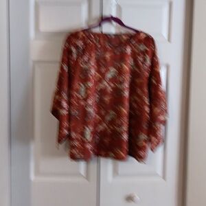 Floral Rust Kimono Style  Blouse